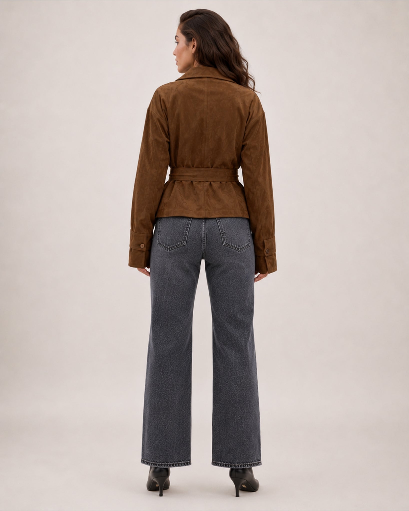 Women's Brown Suede Belted Jacket