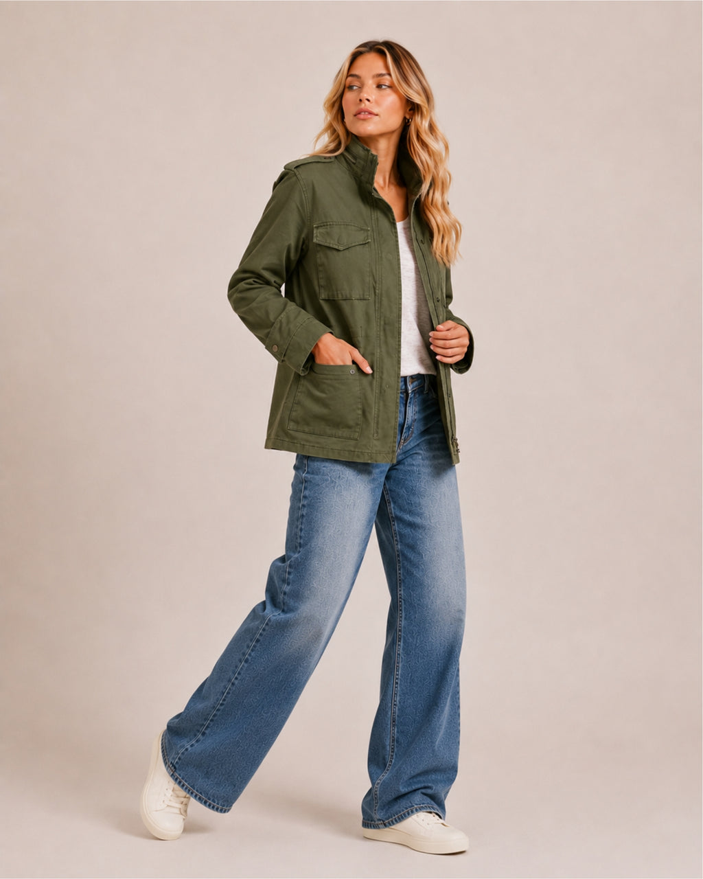 Women's Utility Jacket with Zip & Cargo Pockets
