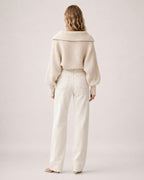 Women's Cropped Jumper Half Zip Chunky Knit Style