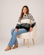 Women's Knitted Jumper Patterned Colour Block Crew Neck Style