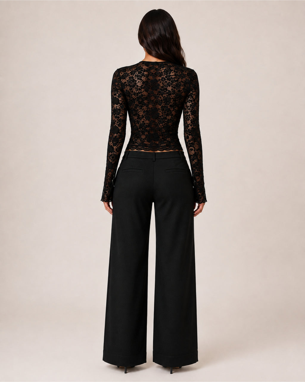 Women's Lace Long Sleeve Top – Fitted Square Neck Going Out Top