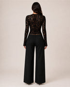 Women's Lace Long Sleeve Top – Fitted Square Neck Going Out Top