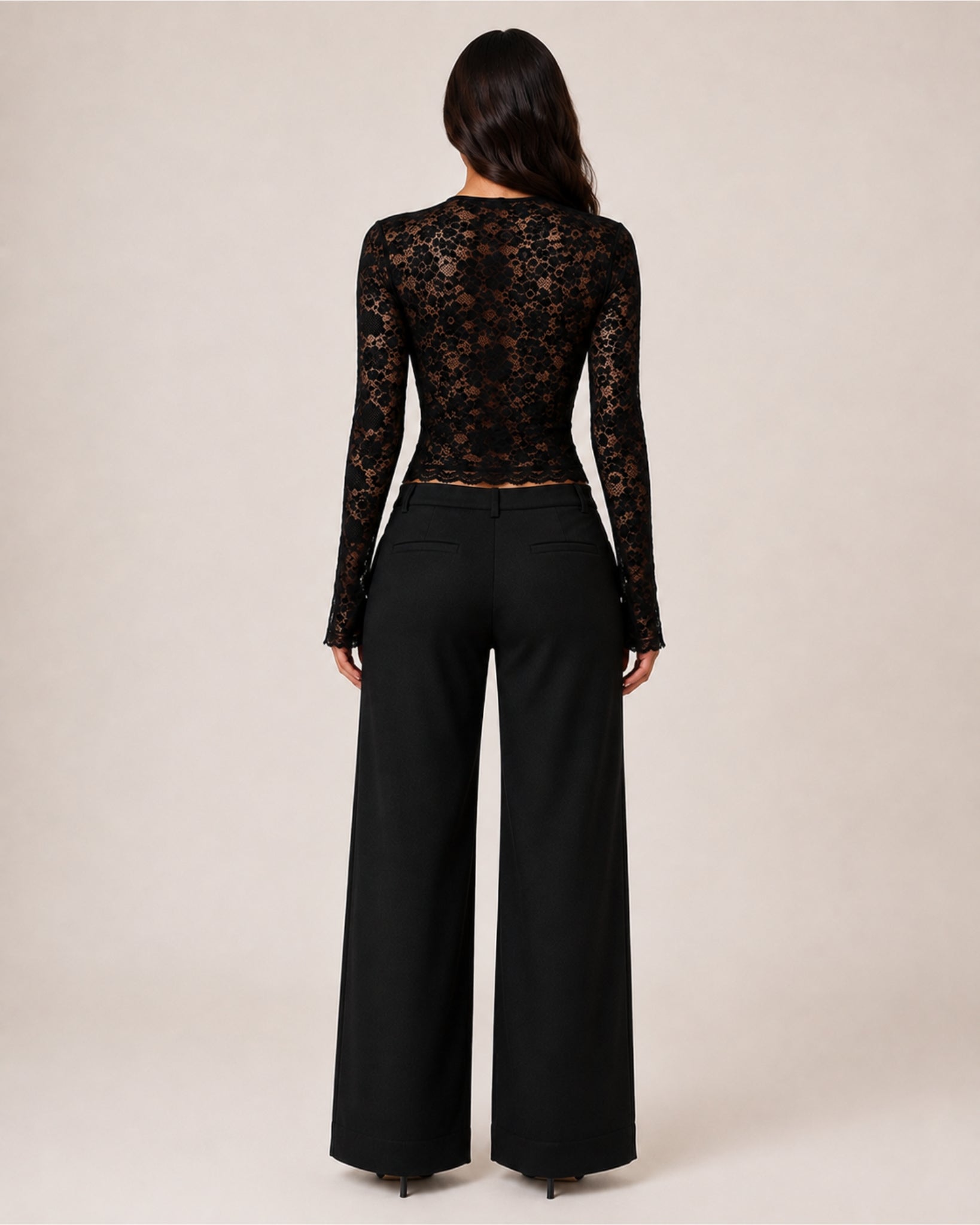 Women's Lace Long Sleeve Top – Fitted Square Neck Going Out Top