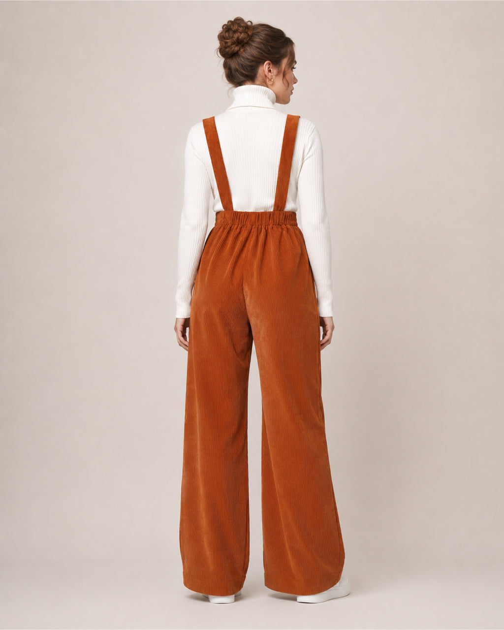Women's Brown Corduroy Overalls with Wide Leg