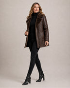 Women's Faux Leather Jacket with Faux Fur Collar