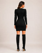 Women's Ribbed Knitted Midi Jumper Dress – Fitted Long Sleeve Dress