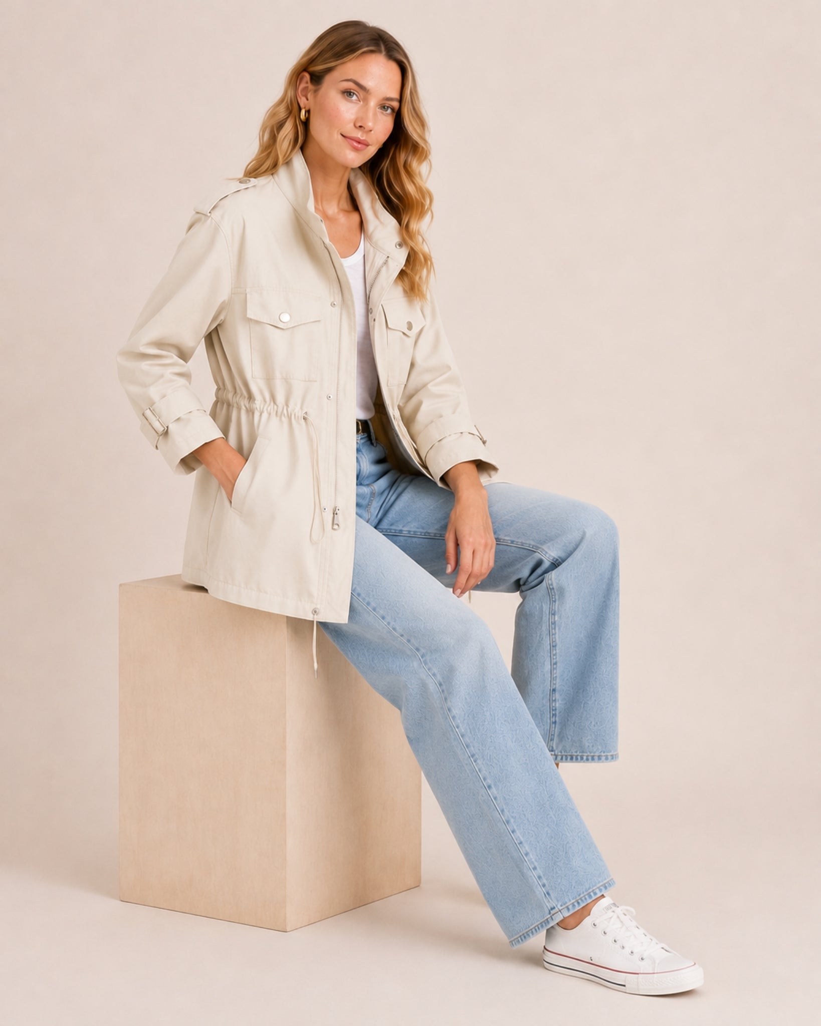 Women's Utility Jacket with Drawstring Waist