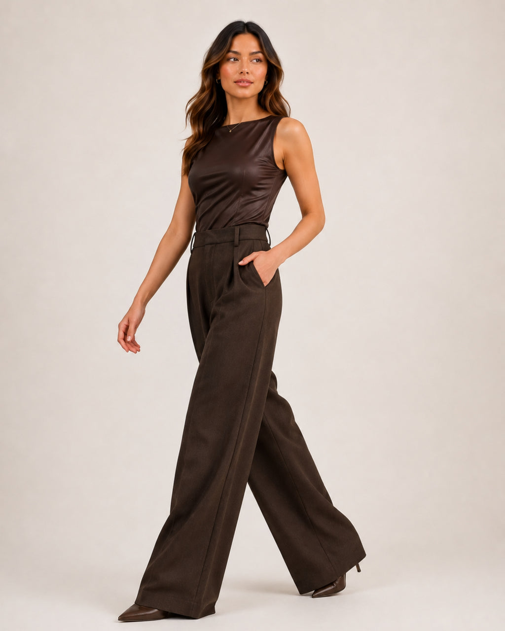 Women's High Waisted Wide Leg Trousers – Pleated Tailored Trousers