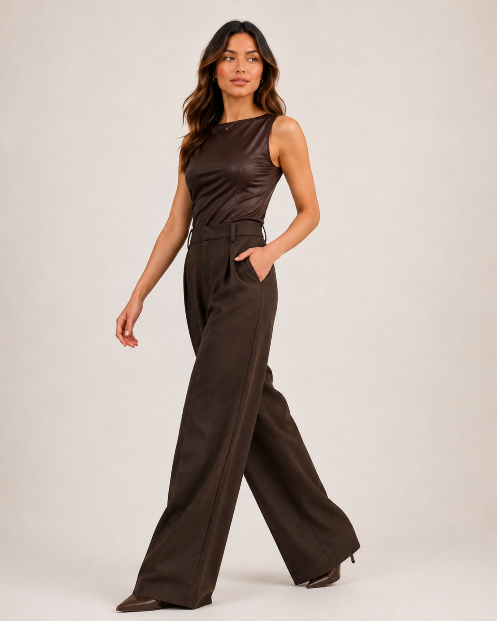 Women's High Waisted Wide Leg Trousers – Pleated Tailored Trousers