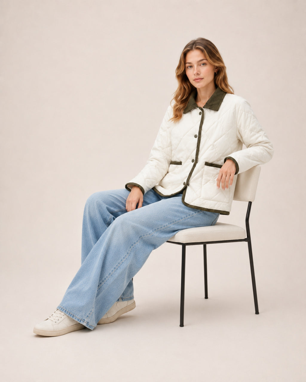 Women's Quilted Jacket – Lightweight Contrast Trim Button-Up Coat