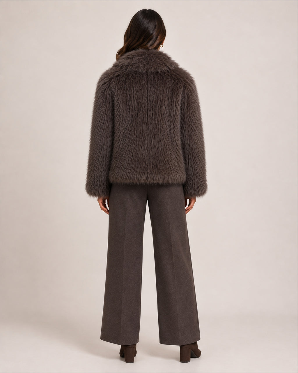 Women's Brown Faux Fur Jacket – Cropped Fur Jacket