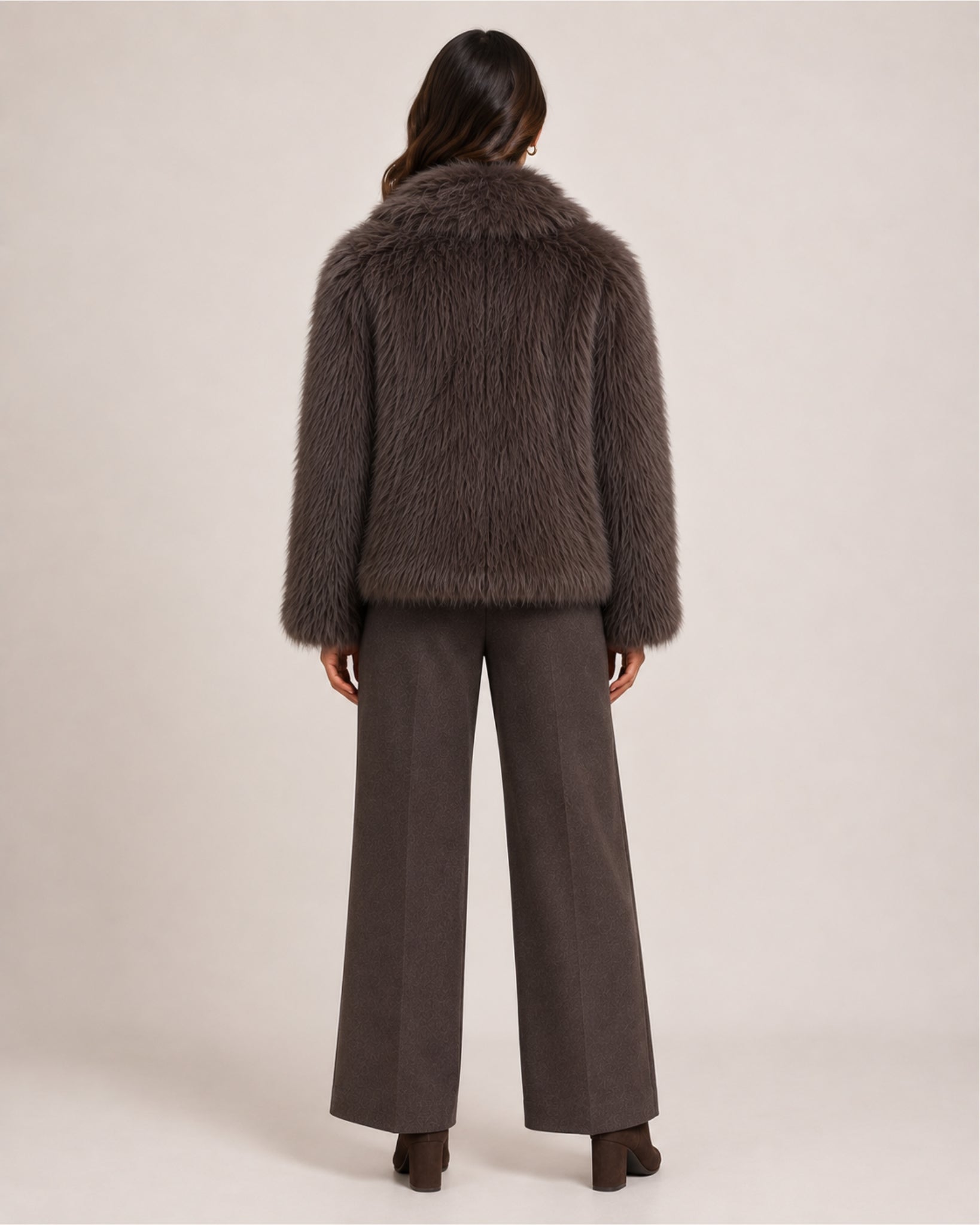 Women's Brown Faux Fur Jacket – Cropped Fur Jacket