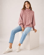 Women's Cable Knit Jumper Chunky Roll Neck Style