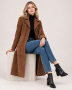 Women's Suede Coat Long Brown Tailored Style