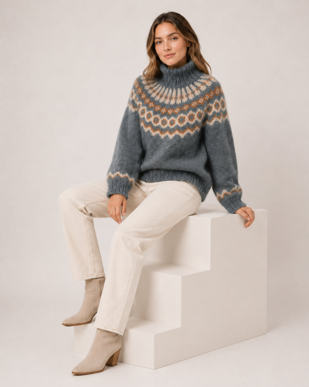 Women's Fair Isle Jumper Patterned High Neck Knitted Style
