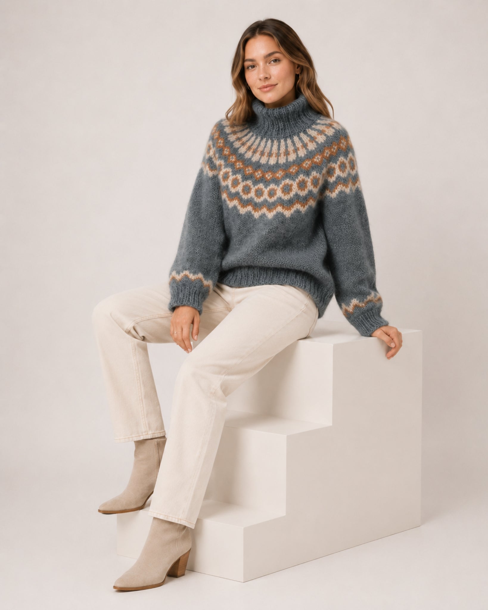 Women's Fair Isle Jumper Patterned High Neck Knitted Style