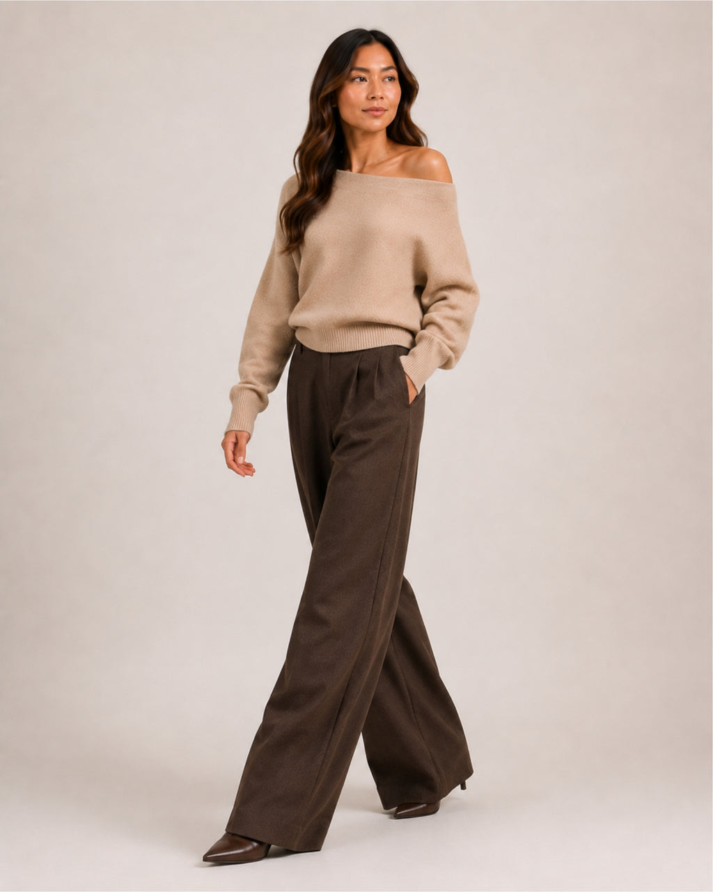 Women's Off Shoulder Knitted Jumper – Relaxed Asymmetric Knit