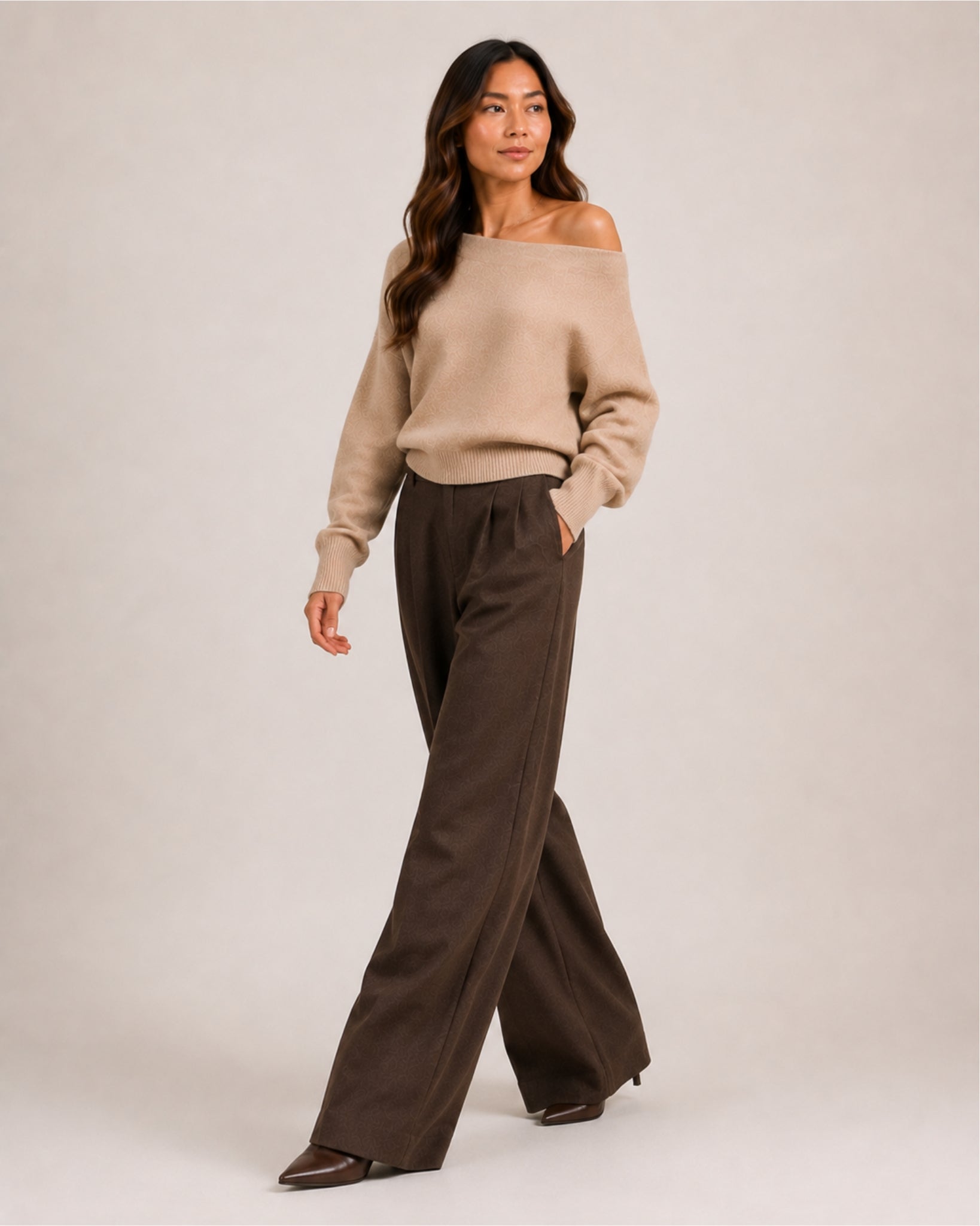 Women's Off Shoulder Knitted Jumper – Relaxed Asymmetric Knit