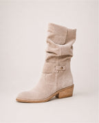Women's Suede Slouch Boots Ankle Length Buckle Style
