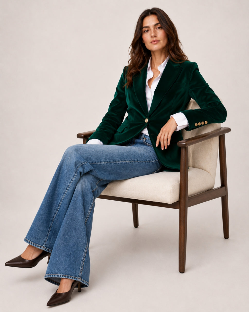 Women's Velvet Blazer Tailored Single Breasted Style