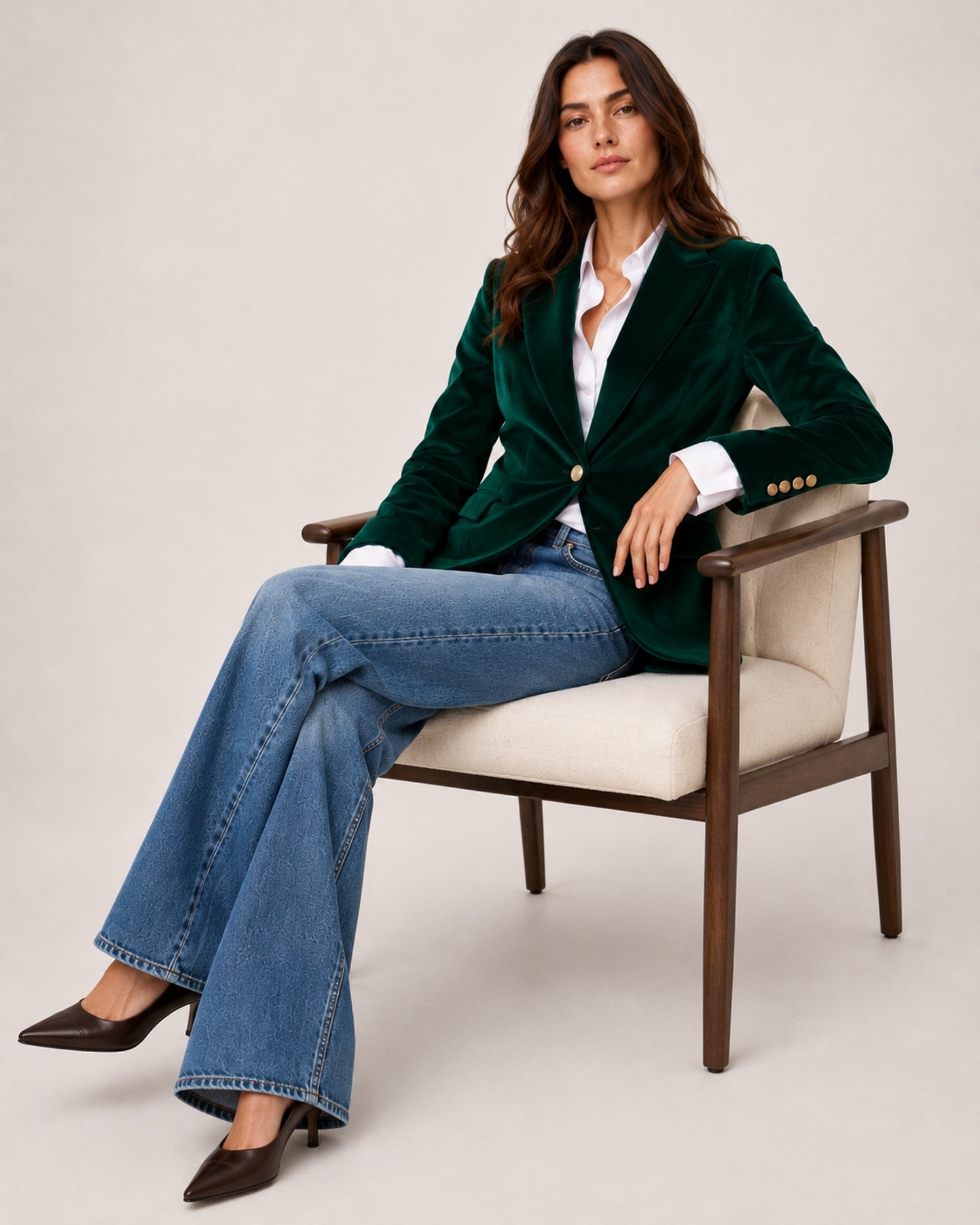 Women's Velvet Blazer Tailored Single Breasted Style
