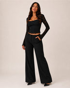 Women's Lace Long Sleeve Top – Fitted Square Neck Going Out Top