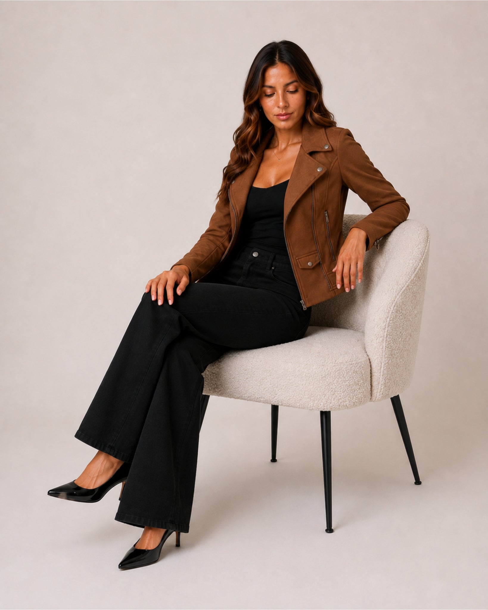 Women's Suede Biker Jacket with Asymmetric Zip