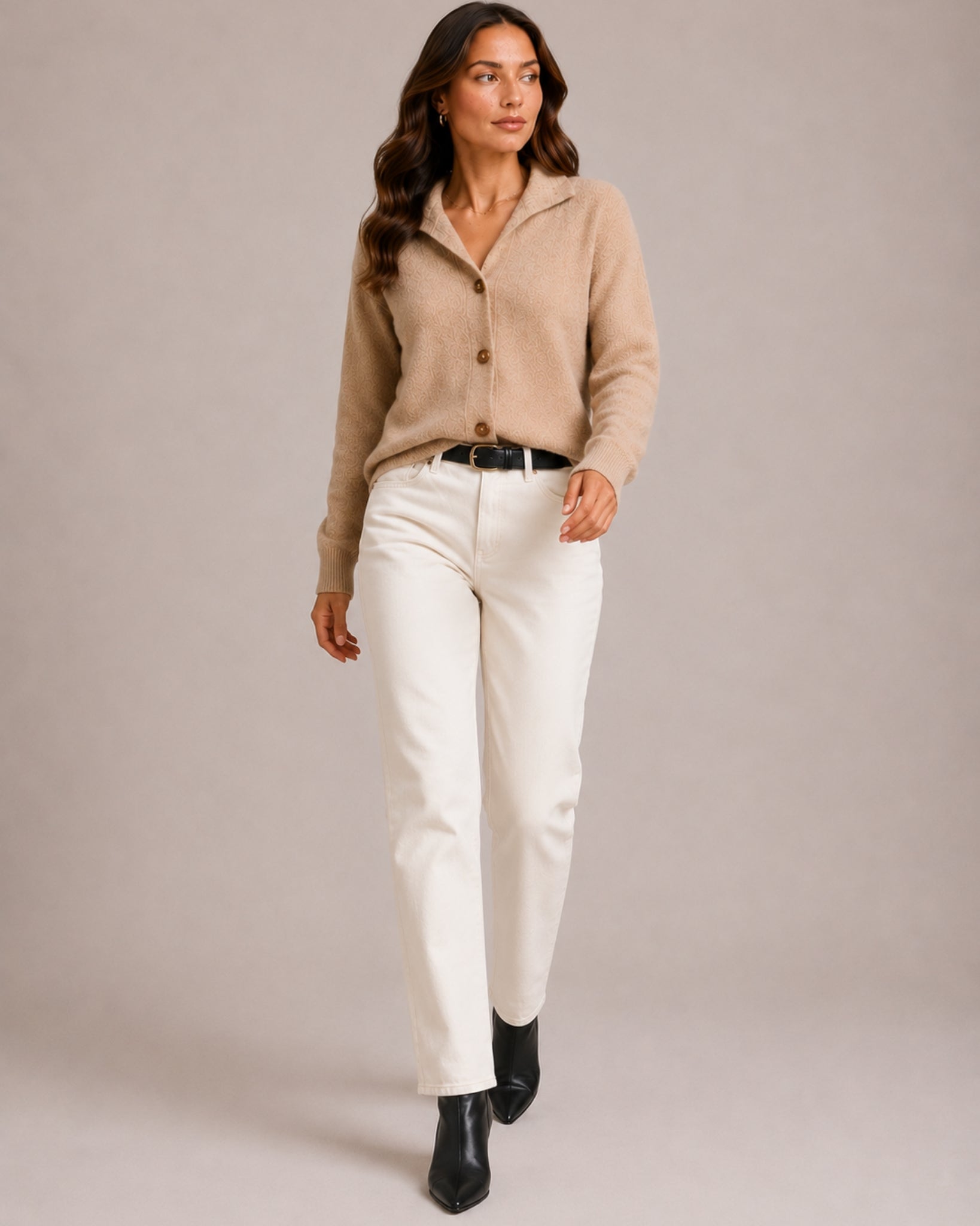 Women's Button-Up Knitted Cardigan with Collar