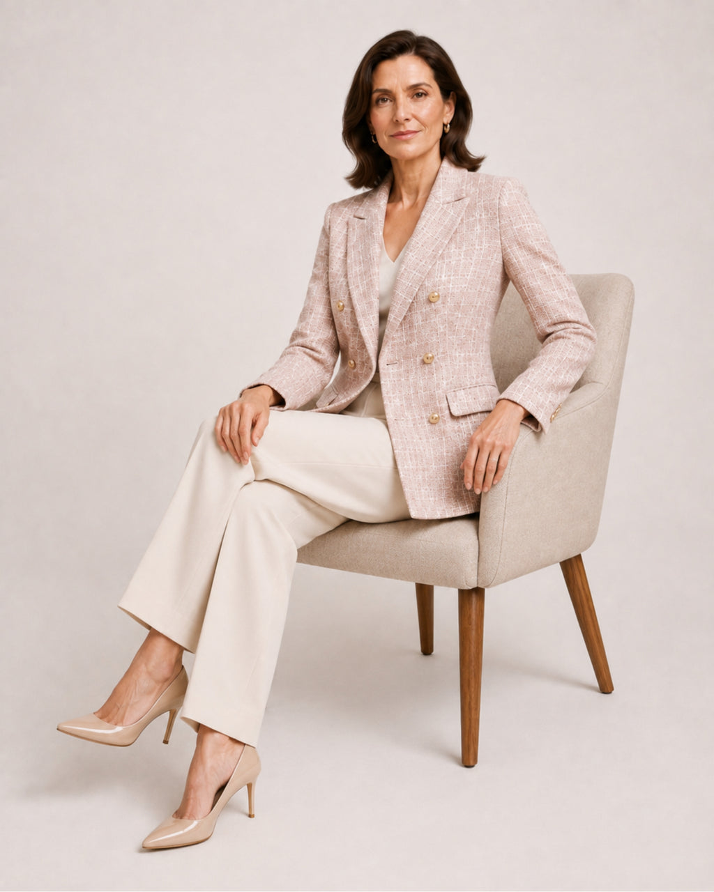 Women's Tweed Blazer Double Breasted Tailored Jacket
