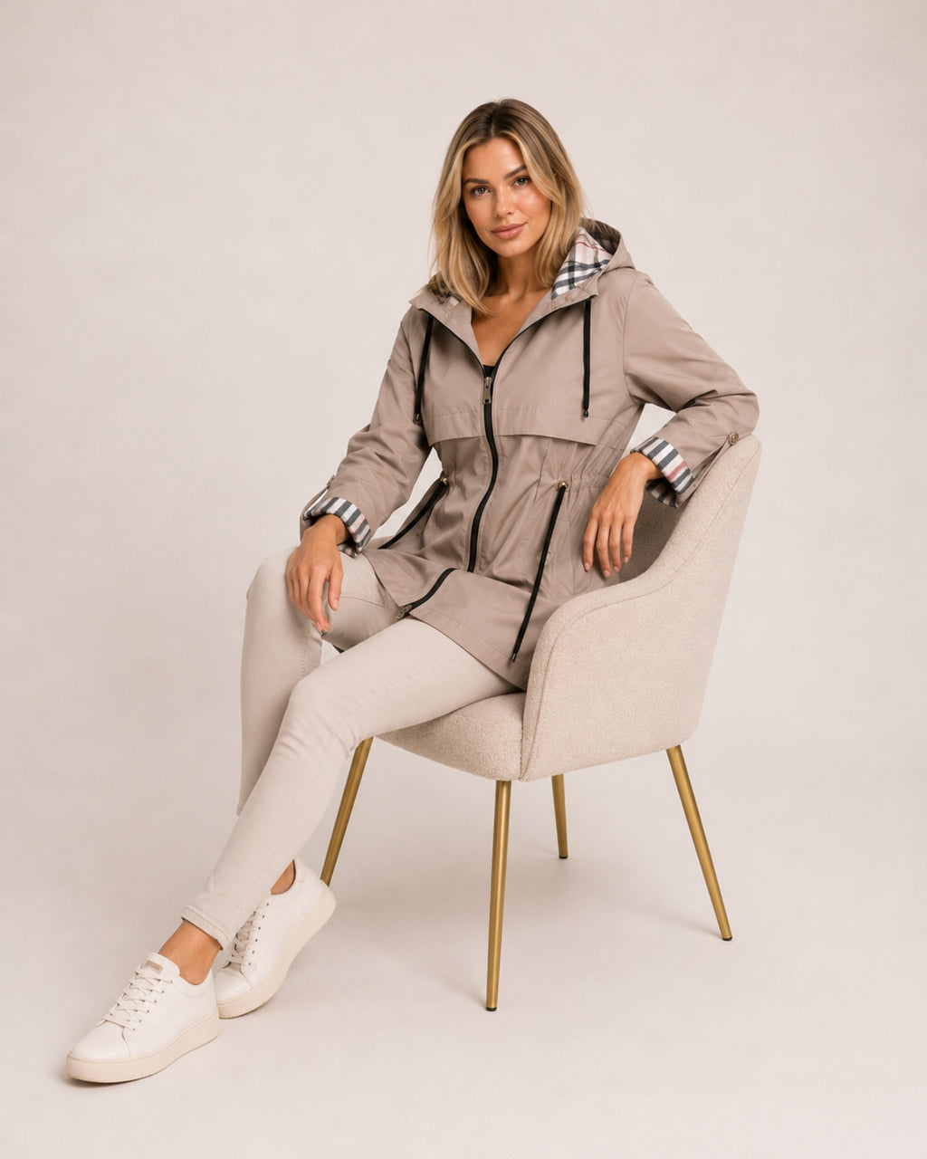 Women's Hooded Parka Coat with Adjustable Waist