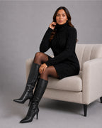 Women's Cable Knit Jumper Dress – Oversized Roll Neck Knitted Dress