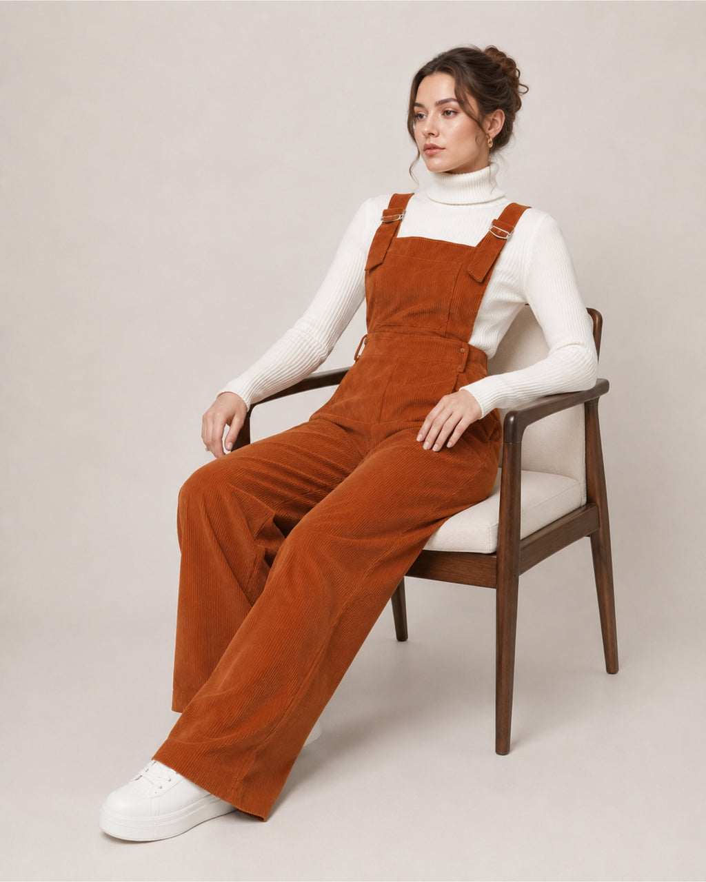 Women's Brown Corduroy Overalls with Wide Leg