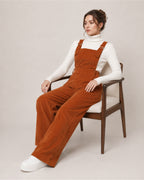 Women's Brown Corduroy Overalls with Wide Leg