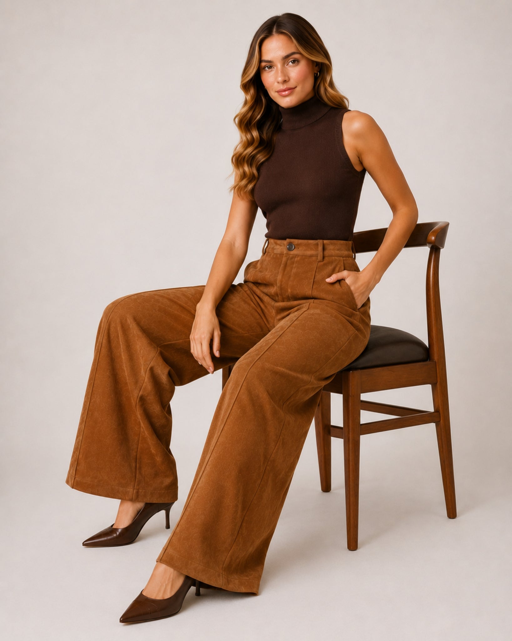 Women's Brown Wide Leg Trousers – Faux Suede
