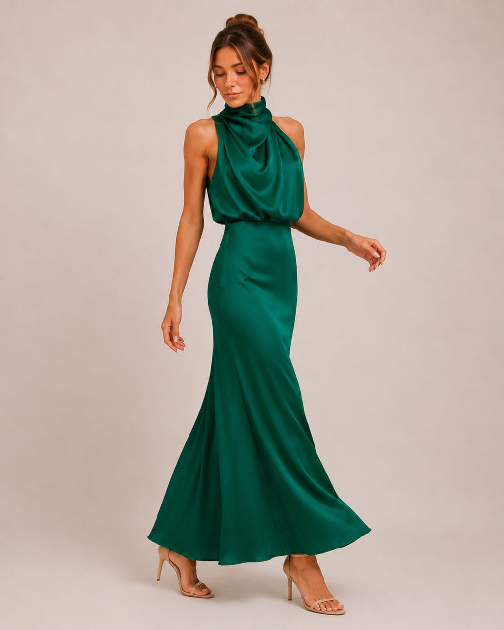 Women's Satin Halter Neck Maxi Dress