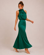 Women's Satin Halter Neck Maxi Dress