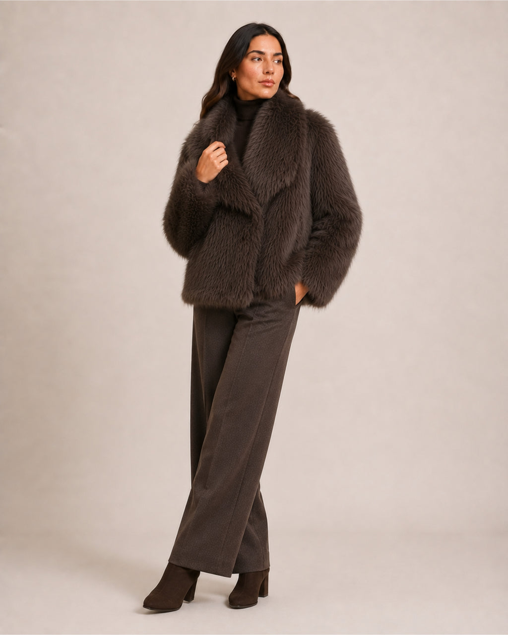 Women's Brown Faux Fur Jacket – Cropped Fur Jacket