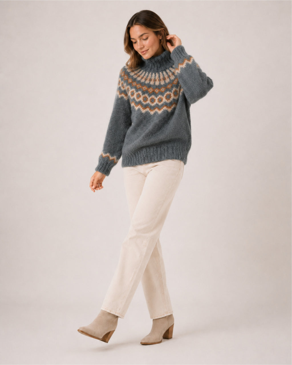 Women's Fair Isle Jumper Patterned High Neck Knitted Style