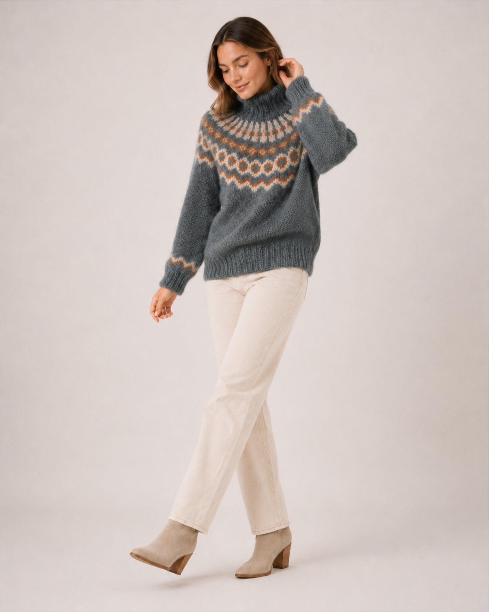 Women's Fair Isle Jumper Patterned High Neck Knitted Style