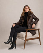 Women's Faux Leather Jacket with Faux Fur Collar