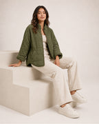 Women's Green Quilted Jacket – Relaxed Zip-Up Style