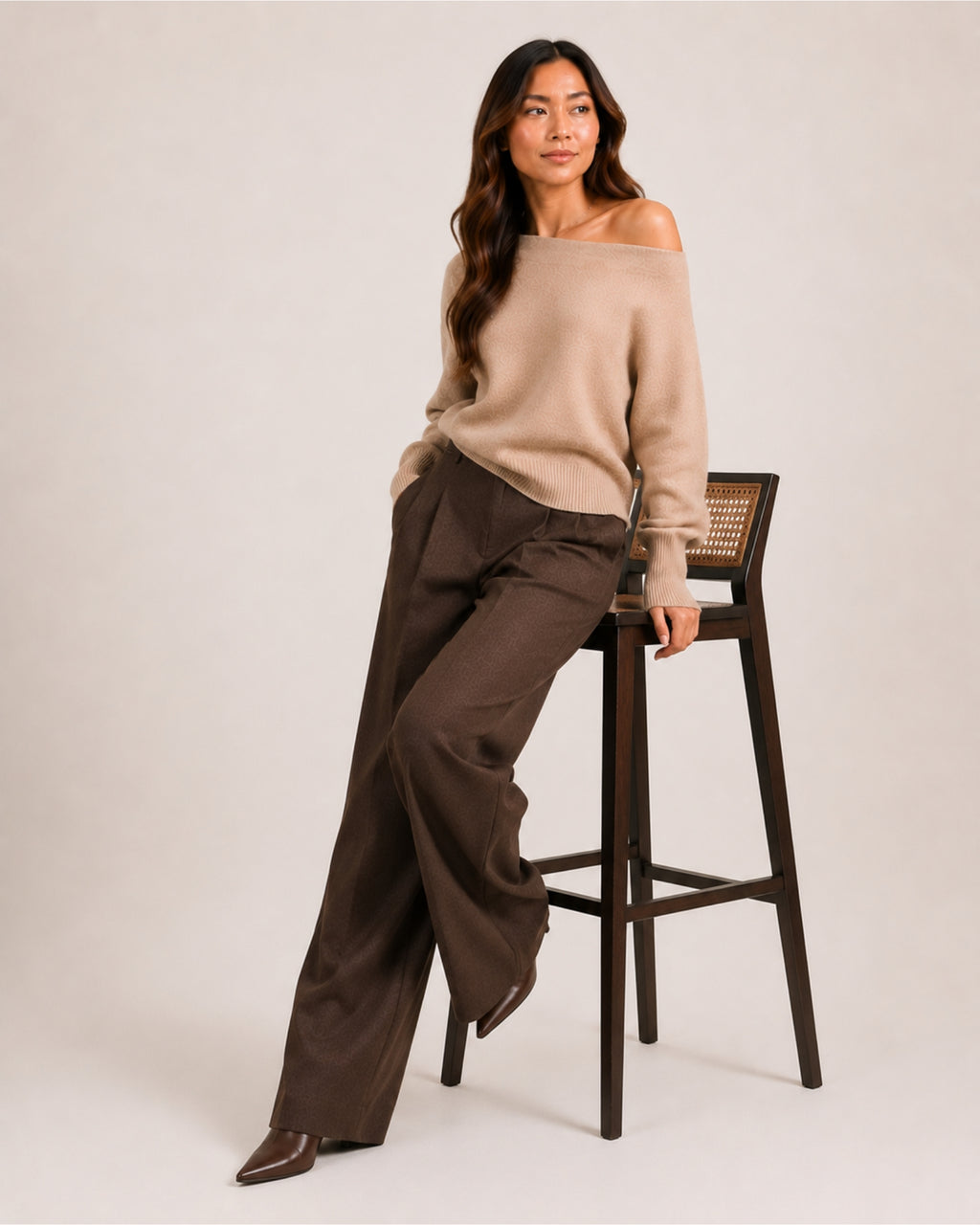 Women's Off Shoulder Knitted Jumper – Relaxed Asymmetric Knit