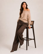 Women's Off Shoulder Knitted Jumper – Relaxed Asymmetric Knit