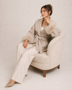 Women's Short Belted Coat with Faux Fur Cuffs