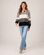 Women's Knitted Jumper Patterned Colour Block Crew Neck Style