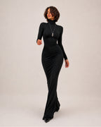 Women's Long Sleeve Bodycon Maxi Dress with High Neck