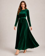 Women's Velvet Maxi Dress Long Sleeve Belted Style