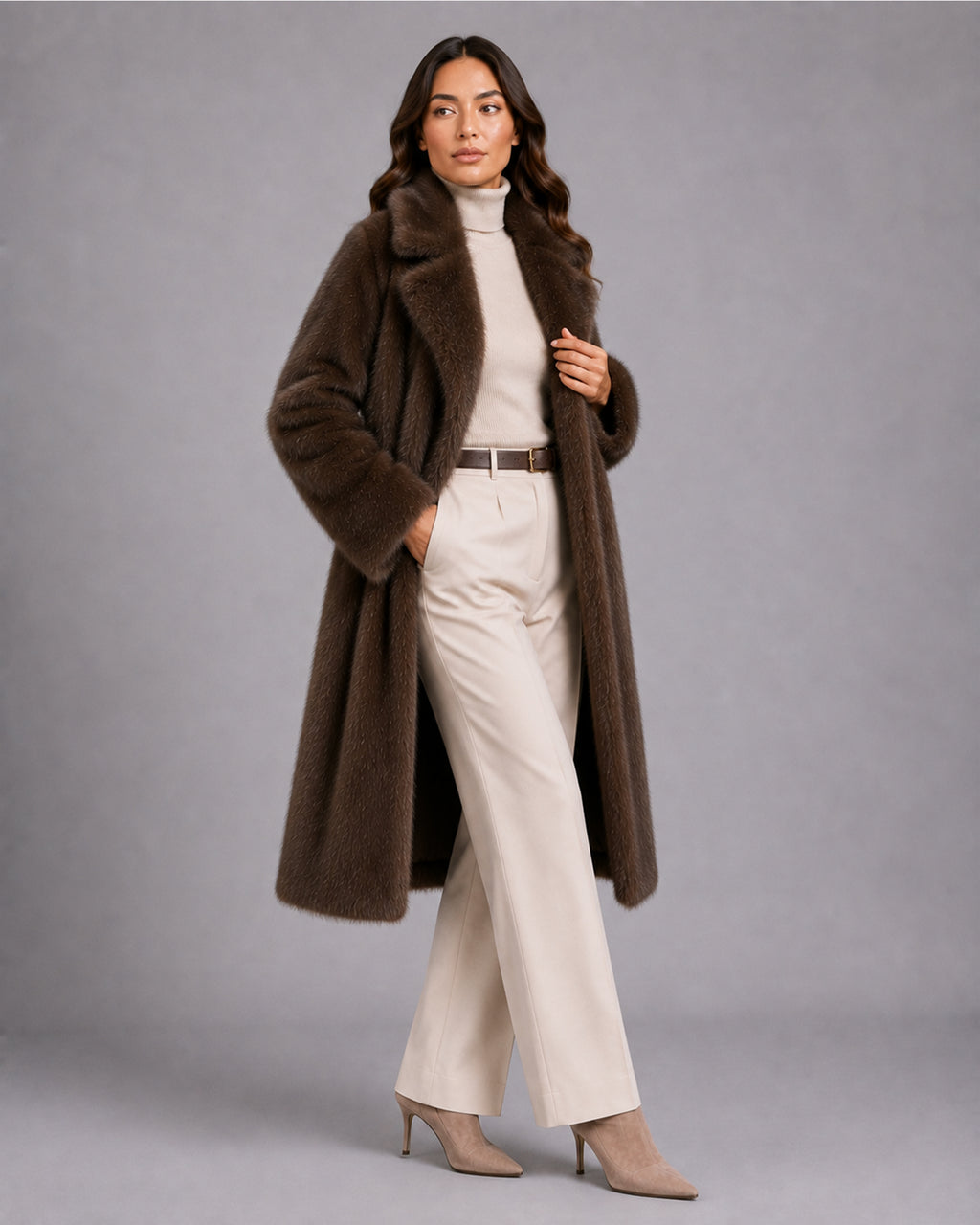 Women's Brown Faux Fur Coat – Long Fur Coat