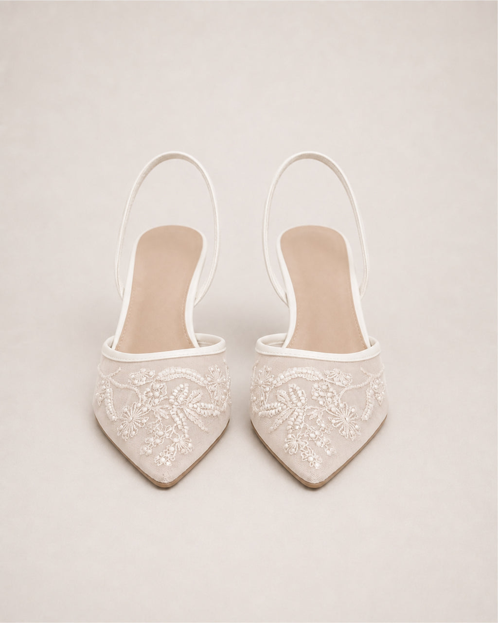 Women's Pointed Toe Slingback Heels with Embroidered Mesh