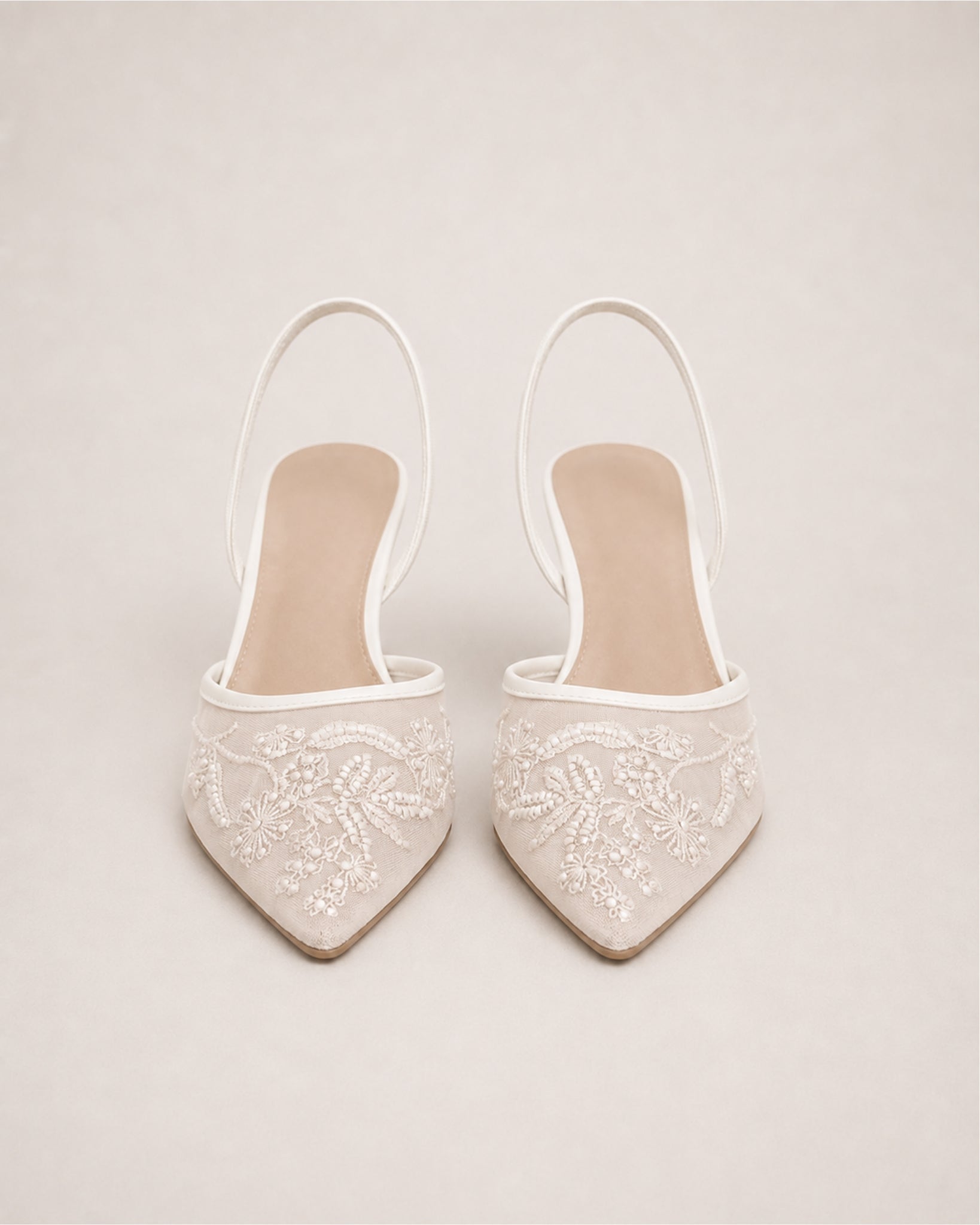 Women's Pointed Toe Slingback Heels with Embroidered Mesh
